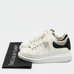 Pre Owned Alexander McQueen White/Black Leather and Suede Oversized Low Top Sneakers Size 37