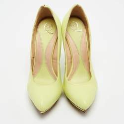 Alexander McQueen Neon Green Leather Wedge Pumps Size 37