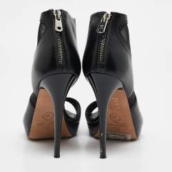 Alexander McQueen Black Leather and Mesh Ankle Length Boots Size 37