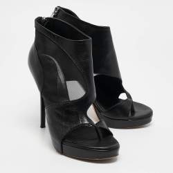 Alexander McQueen Black Leather and Mesh Ankle Length Boots Size 37