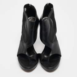 Alexander McQueen Black Leather and Mesh Ankle Length Boots Size 37