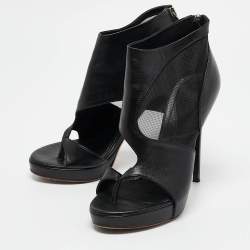 Alexander McQueen Black Leather and Mesh Ankle Length Boots Size 37