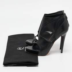 Alexander McQueen Black Leather and Mesh Ankle Length Boots Size 37