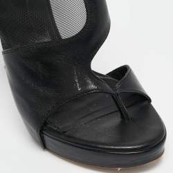 Alexander McQueen Black Leather and Mesh Ankle Length Boots Size 37