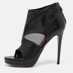 Alexander McQueen Black Leather and Mesh Ankle Length Boots Size 37
