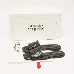 Alexander McQueen Black Leather Seal Flat Slides Size 37