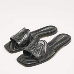 Alexander McQueen Black Leather Seal Flat Slides Size 37