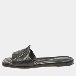 Alexander McQueen Black Leather Seal Flat Slides Size 37