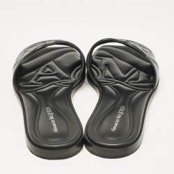 Alexander McQueen Black Leather Seal Flat Slides Size 37