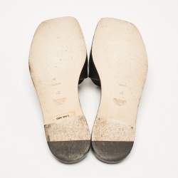 Alexander McQueen Black Leather Seal Flat Slides Size 37