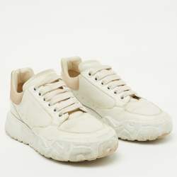 Alexander McQueen White Leather and Suede Oversized Runner Sneakers Size 38