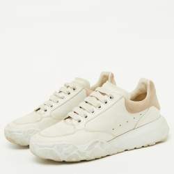 Alexander McQueen White Leather and Suede Oversized Runner Sneakers Size 38