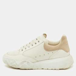 Alexander McQueen White Leather and Suede Oversized Runner Sneakers Size 38