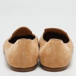 Pre Owned Alexander McQueen Brown Suede and Sequins Skull Smoking Slippers Size 38