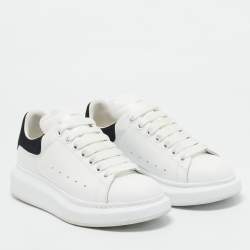 Pre Owned Alexander McQueen Black/White Leather and Suede Oversized Lace Up Sneakers Size 38