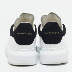 Pre Owned Alexander McQueen Black/White Leather and Suede Oversized Lace Up Sneakers Size 38