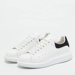 Pre Owned Alexander McQueen Black/White Leather and Suede Oversized Lace Up Sneakers Size 38