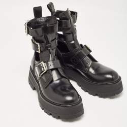 Alexander McQueen Black Leather Rave Buckle Ankle Boots Size 37.5