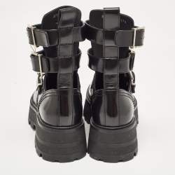 Alexander McQueen Black Leather Rave Buckle Ankle Boots Size 37.5