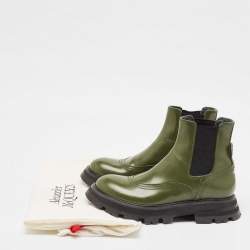 Alexander McQueen Green Leather Wander Chelsea Boots Size 38