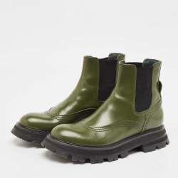 Alexander McQueen Green Leather Wander Chelsea Boots Size 38