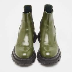 Alexander McQueen Green Leather Wander Chelsea Boots Size 38