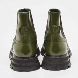 Alexander McQueen Green Leather Wander Chelsea Boots Size 38