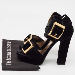 Pre Owned Alexander McQueen Black Velvet Buckle Platform Ankle Strap Sandals Size 39