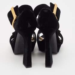 Pre Owned Alexander McQueen Black Velvet Buckle Platform Ankle Strap Sandals Size 39