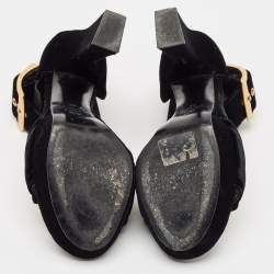 Pre Owned Alexander McQueen Black Velvet Buckle Platform Ankle Strap Sandals Size 39