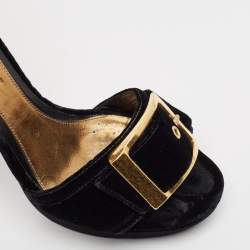 Pre Owned Alexander McQueen Black Velvet Buckle Platform Ankle Strap Sandals Size 39
