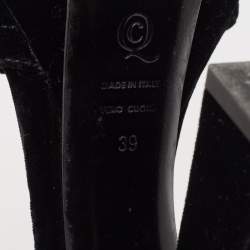 Pre Owned Alexander McQueen Black Velvet Buckle Platform Ankle Strap Sandals Size 39