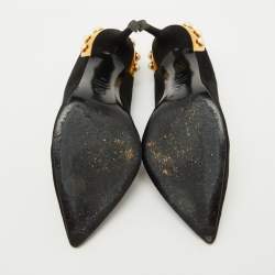 Alexander McQueen Black Suede Gold Trimmed Faux Pearl Pumps Size 39