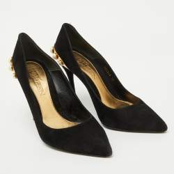 Alexander McQueen Black Suede Gold Trimmed Faux Pearl Pumps Size 39