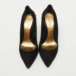 Alexander McQueen Black Suede Gold Trimmed Faux Pearl Pumps Size 39