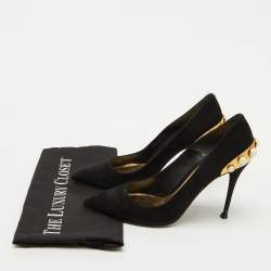 Alexander McQueen Black Suede Gold Trimmed Faux Pearl Pumps Size 39