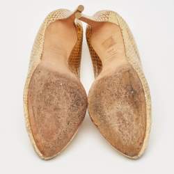 Alexander McQueen Gold Python Embossed Leather Heart Peep Toe Pumps Size 40.5