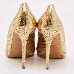 Alexander McQueen Gold Python Embossed Leather Heart Peep Toe Pumps Size 40.5