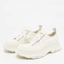 Alexander McQueen White Canvas and Rubber Tread Slick Lace Up Sneakers 39