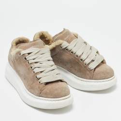 Alexander McQueen Beige Shearling and Suede Oversized Low Top Sneakers Size 35