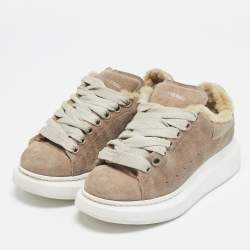 Alexander McQueen Beige Shearling and Suede Oversized Low Top Sneakers Size 35