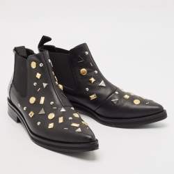 Alexander McQueen Black Leather Studded Ankle Length Boots Size 37