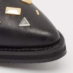 Alexander McQueen Black Leather Studded Ankle Length Boots Size 37