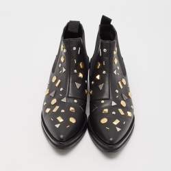 Alexander McQueen Black Leather Studded Ankle Length Boots Size 37