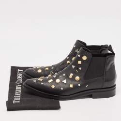 Alexander McQueen Black Leather Studded Ankle Length Boots Size 37