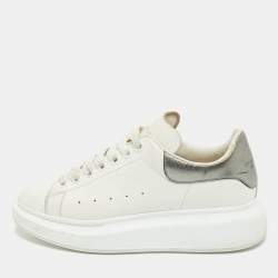Alexander McQueen White/Metallic Leather Oversized Lace Up Sneakers Size 38.5