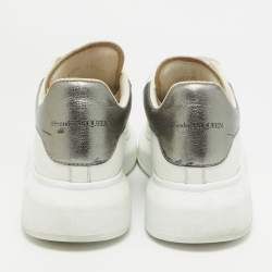 Alexander McQueen White/Metallic Leather Oversized Lace Up Sneakers Size 38.5