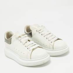 Alexander McQueen White/Metallic Leather Oversized Lace Up Sneakers Size 38.5