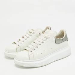 Alexander McQueen White/Metallic Leather Oversized Lace Up Sneakers Size 38.5