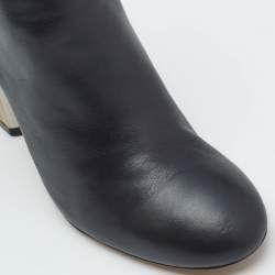 Alexander McQueen Black Leather Sculpted Heel Mid Calf Boots Size 37